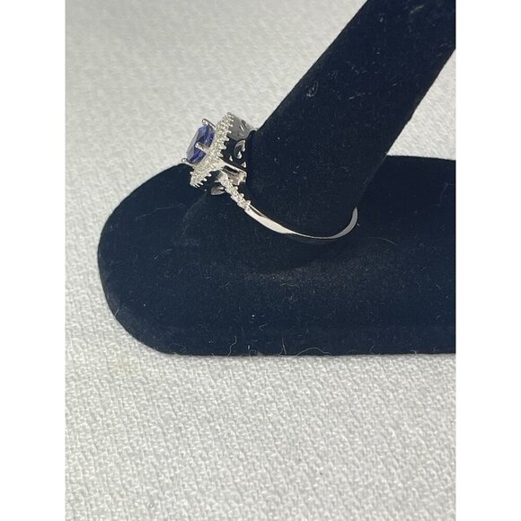 Trillion Cut Tanzanite & White Topaz Halo Ring 1.75ct Size 8 925 Sterling Silver - Picture 3 of 6